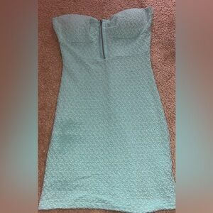 Teal mini strapless dress